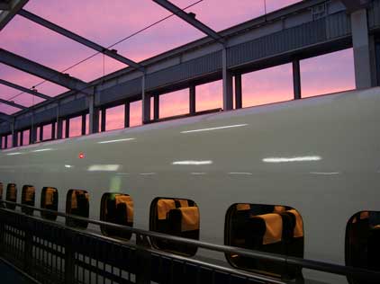 Shinkansen at sunset
